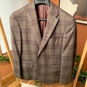 Haberdash Made In USA sport coat blazer wool Brown check fully lined 40R